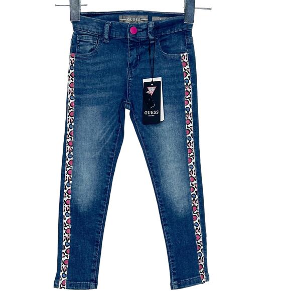GUESS NWT Skinny Fit Denim Jean Pants Leopard Side Print Dark Blue Size Kids 4 - Picture 8 of 8